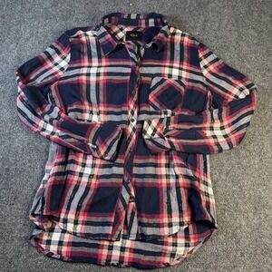 Rails Hunter Button Up Shirt Plaid Fuschia Pink Navy Metallic Womens L